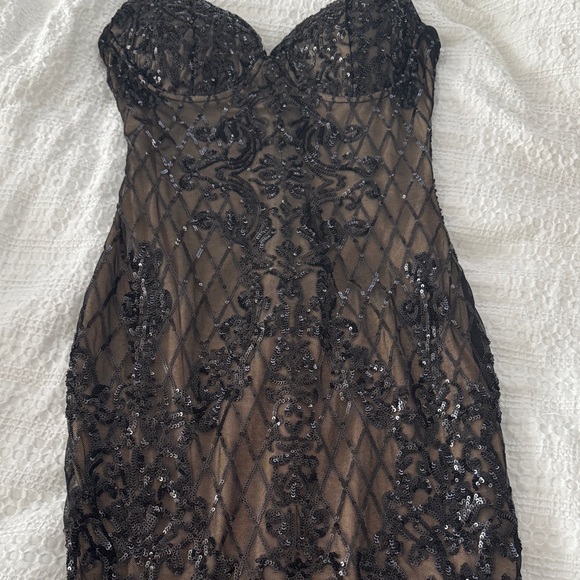 Lulu's Black Sequin Lace Dress - Picture 5 of 6
